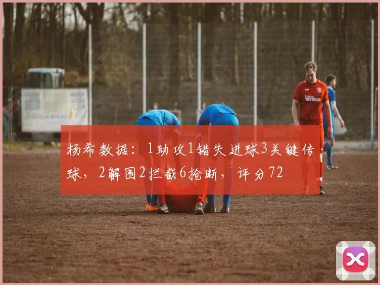 杨希数据：1助攻1错失进球3关键传球，2解围2拦截6抢断，评分72